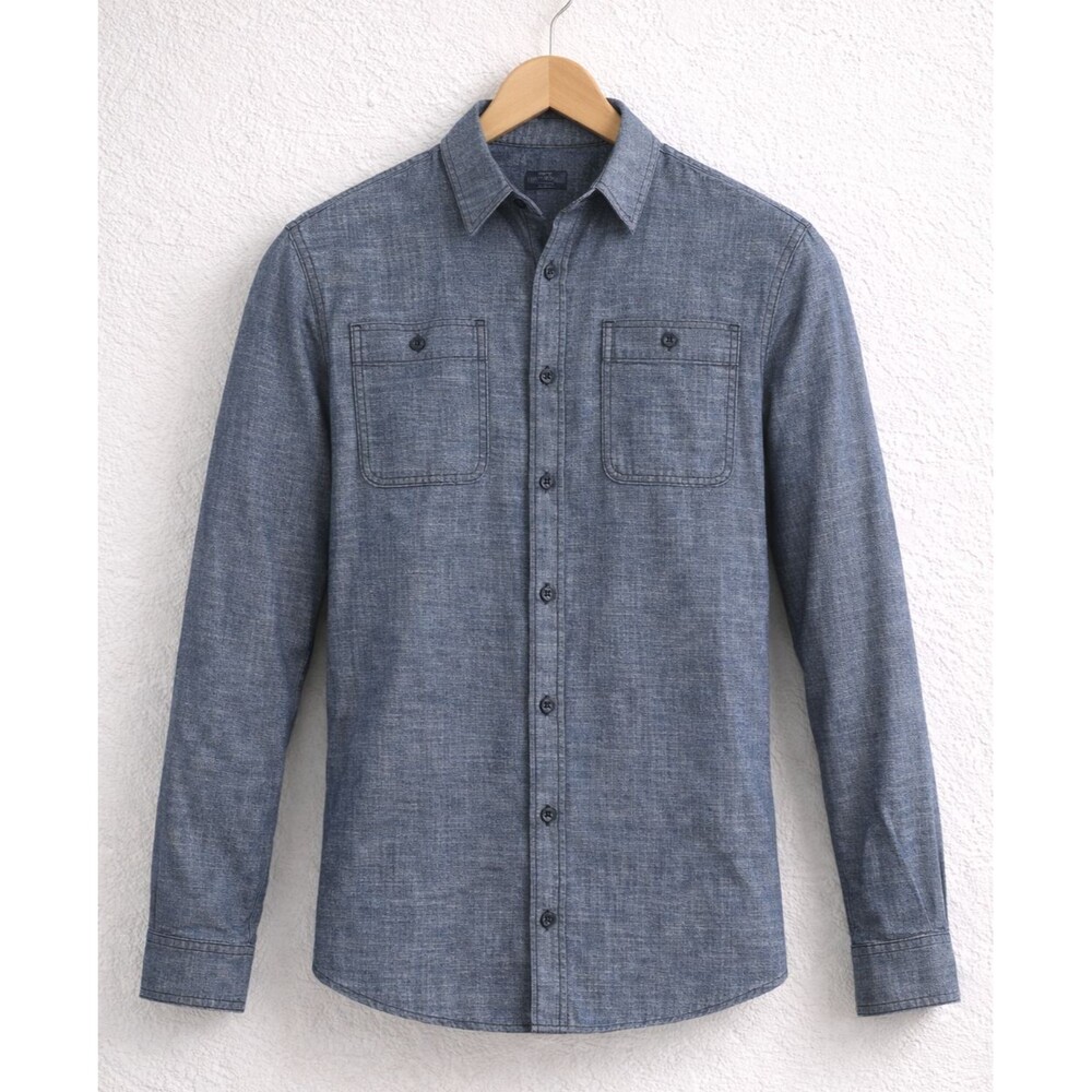 George - Men's‎ -Long Sleeve - Poplin -Blue - Chambray Button Down - NWT
